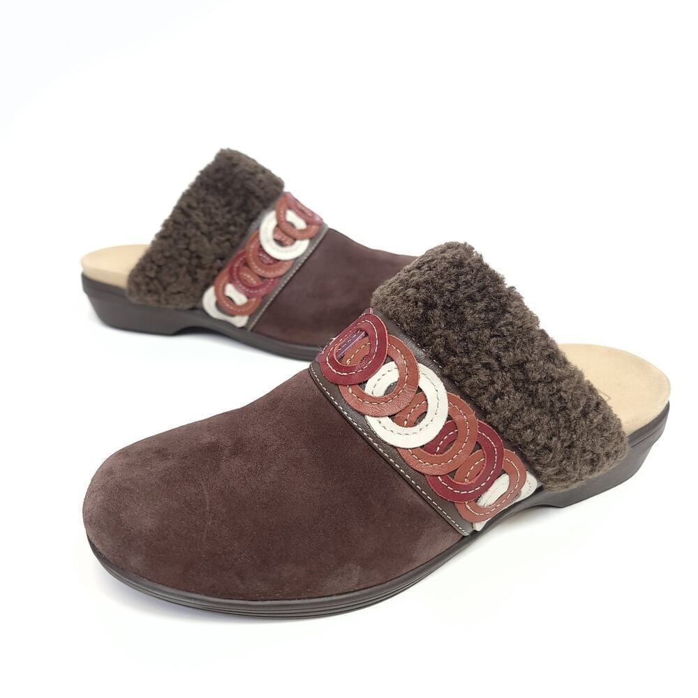 Spenco Clogs Size 9 B Brown Womens Shoe Slip On Faux Fur Suede​​